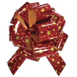 25 Piece 6" METALLIC STAR PULL BOW BUNDLE -Red and Gold Star
